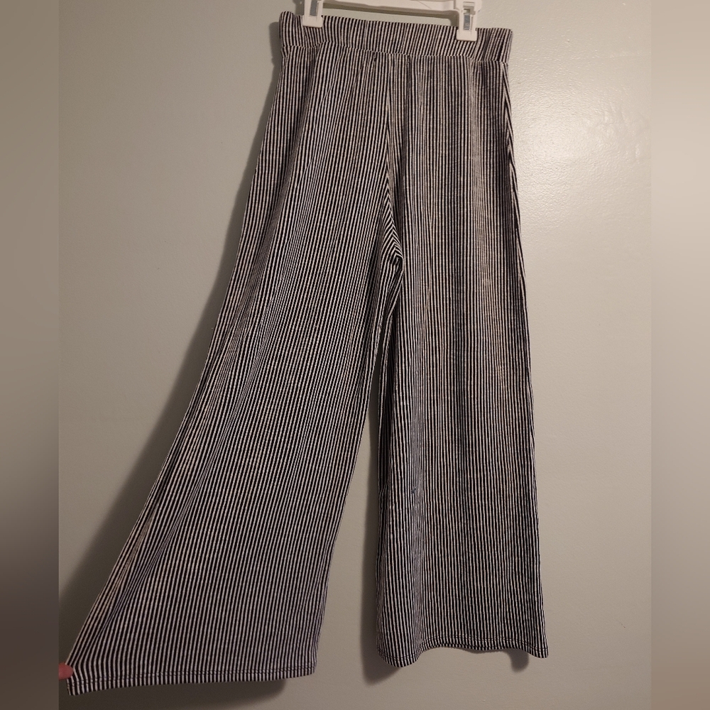 Caution to the Wind Black and White Striped Cropped Wide Leg Capri Pants